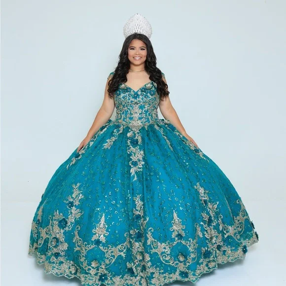ARIANA VARA | Dresses | Jade Turquoise Teal Gold Ball Quinceanera Pageant  Gown Womens Size 6 | Poshmark